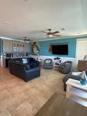 Smart TV, DVD player, books, video library