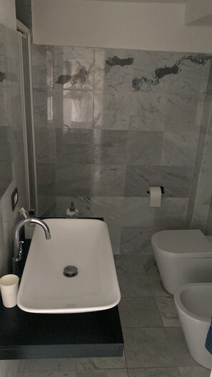 Douche, séchoir à cheveux, bidet, serviettes fournies