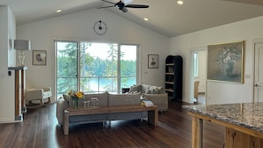Smart TV, chimenea y libros 