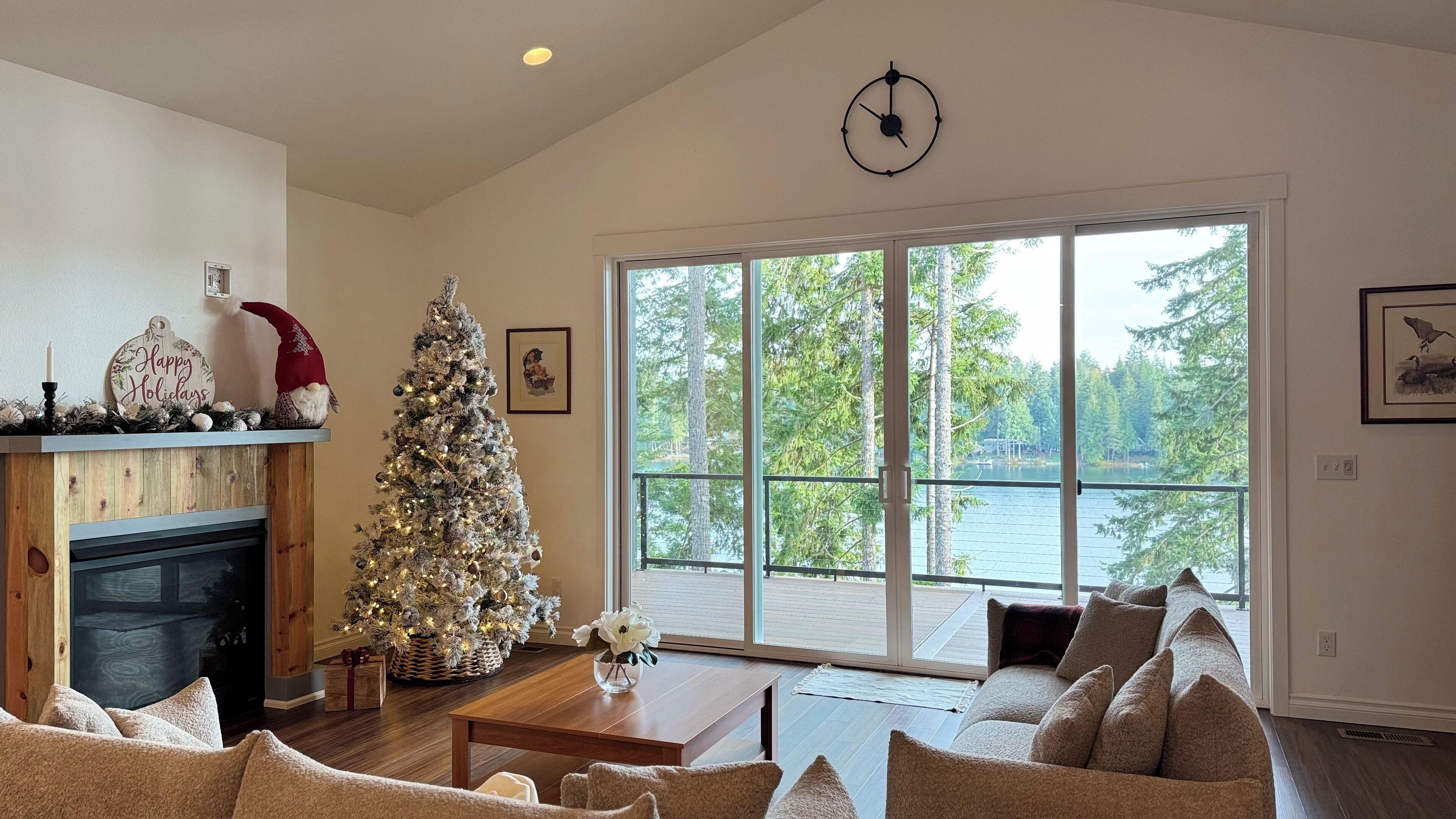 Smart TV, chimenea y libros 