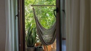 A doorway leading to a balcony with a hammock and potted plants. - Room with Private Terrace and Pool |• TEVA 3B (Tulum)