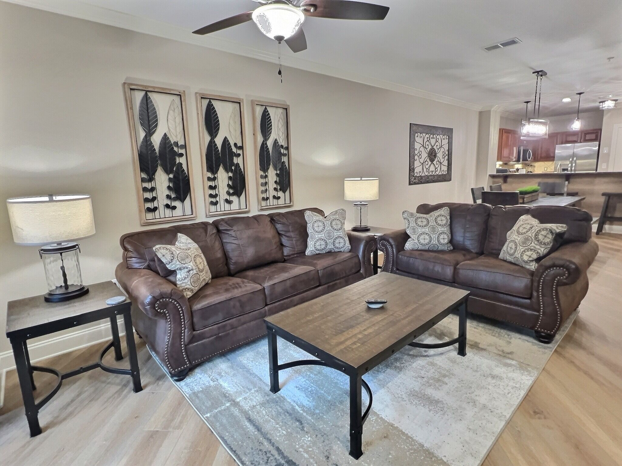 Comfortable living room with mountain-inspired decor and room to unwind.