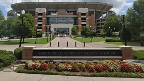 A stadium entrance with a sign reading "Saban Field at Bryant-Denny Stadium." - Bel-Aire Motel Tuscaloosa (Tuscaloosa)
