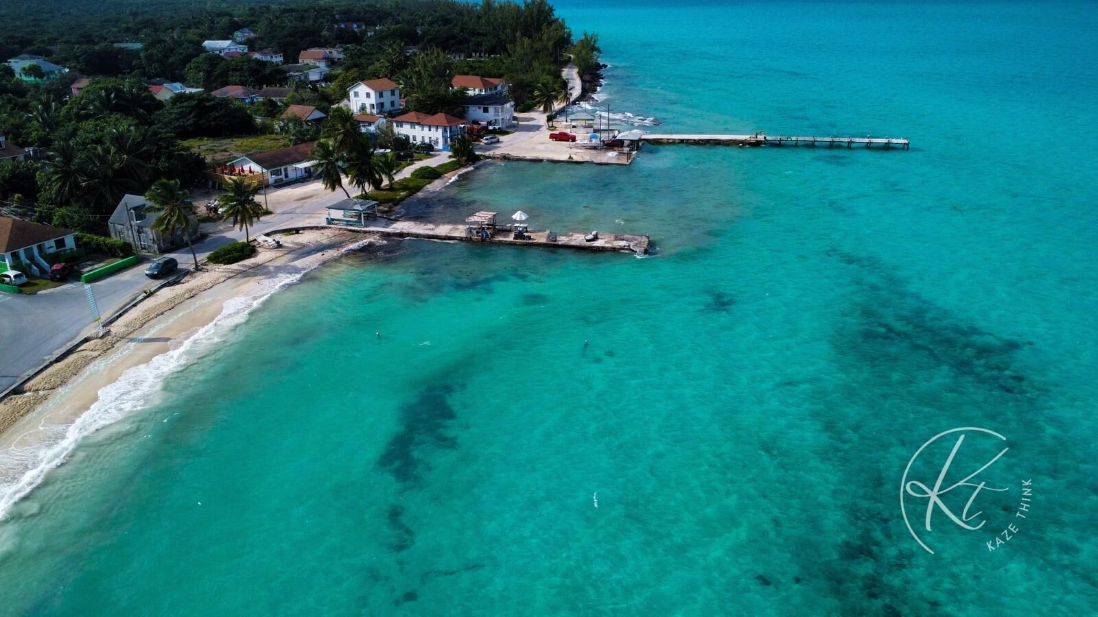Drone shot of nearby settlement of Tarpum Bay