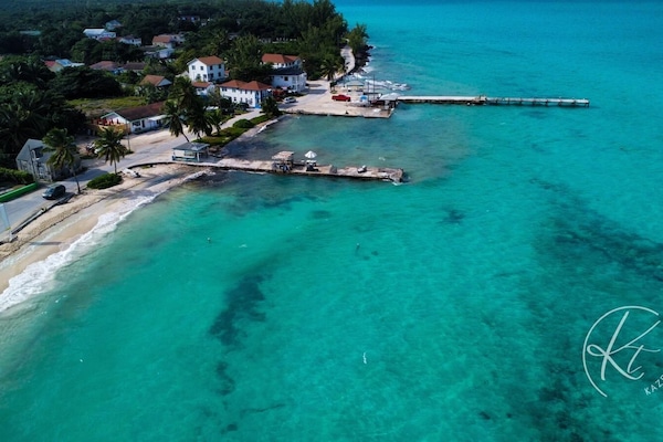 Drone shot of nearby settlement of Tarpum Bay