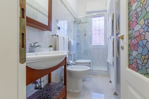 Dusche, Haartrockner, Bidet, Handtücher