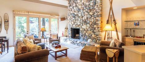 智能電視、壁爐、書籍、音響