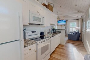 Fridge, microwave, dishwasher, coffee/tea maker