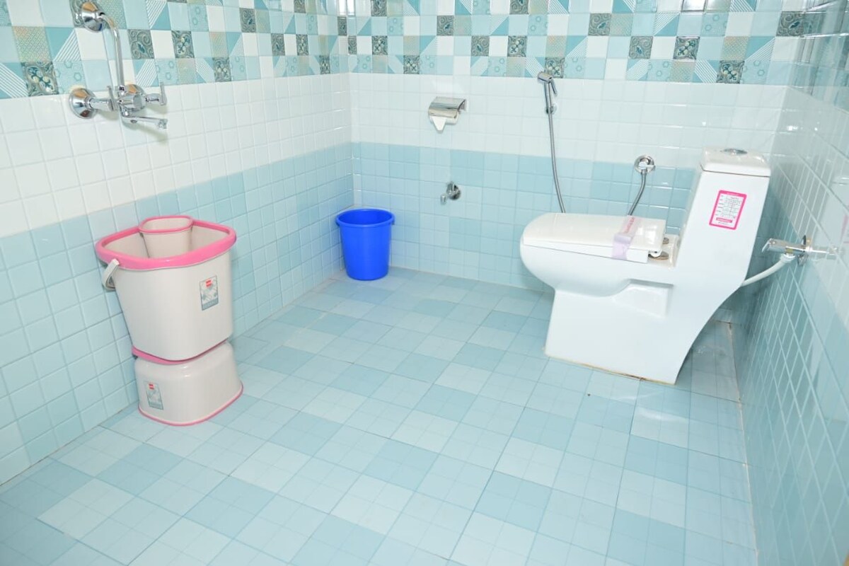 A bathroom with a toilet, bidet, and shower.