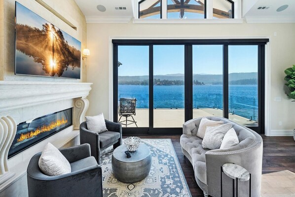 TV, fireplace, video games - Waterfront Dreams: Luxurious Lakefront! Incredible Views! 5 Masters! A/C! Extravagant Outdoor Living! Hot Tub! Pool Table and more! (Fawnskin)