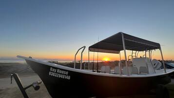 On the beach, sun loungers, beach towels