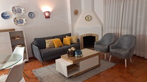 Télévision, cheminée, lecteur de DVD
