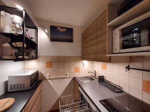 Kühlschrank, Mikrowelle, Herdplatte, Geschirrspüler