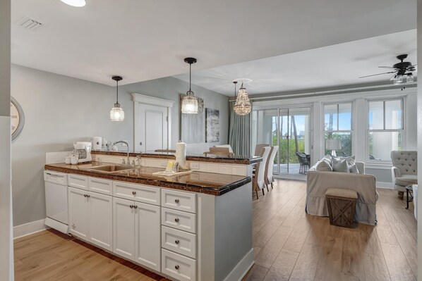 Fridge, microwave, oven, stovetop - Ground-Floor 2-Bedroom Oasis: Serene Views, 3 Bathrooms, & Fully Equipped Kitchen at Sandestin Golf and Beach Resort! (Miramar Beach)