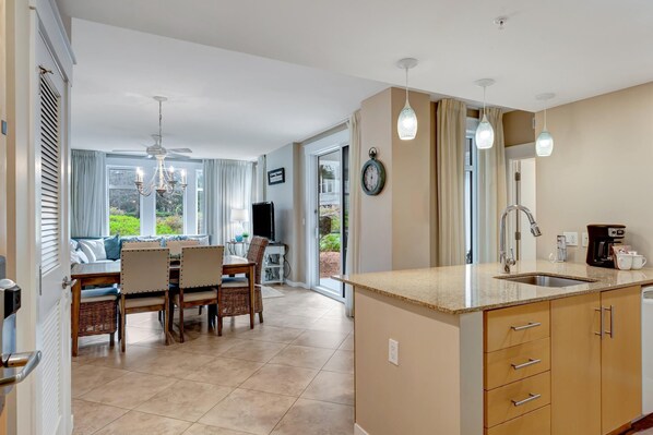 Fridge, microwave, oven, stovetop - Corner 2BR Lock-Off w/ Walk-Out Patio – Steps to Pool & Wharf (Miramar Beach)