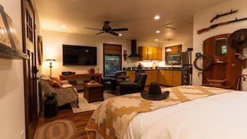 1 bedroom, desk, iron/ironing board, travel crib