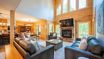 Smart TV, fireplace, foosball