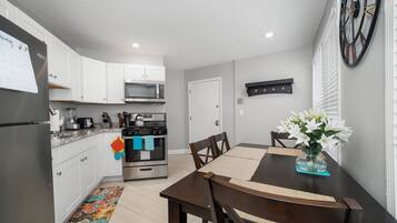 Fridge, microwave, oven, toaster