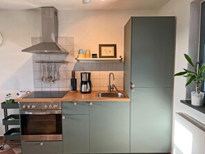 Fridge, oven, coffee/tea maker, electric kettle