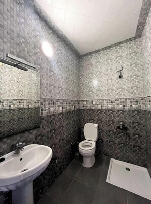 Shower, towels, soap, shampoo