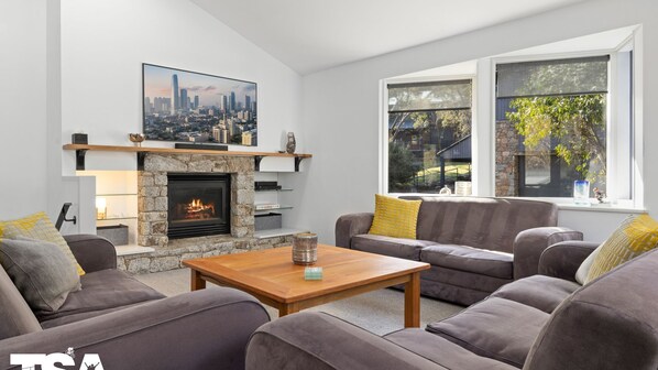 TV, fireplace, DVD player, stereo