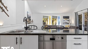 Fridge, microwave, dishwasher, coffee/tea maker