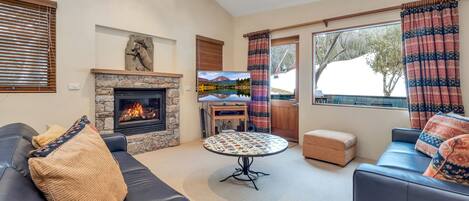 TV, fireplace, DVD player, stereo