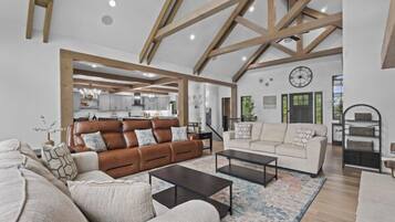 Smart TV, fireplace, video games, DVD player