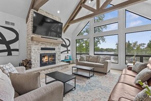 Smart TV, fireplace, video games, DVD player