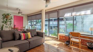 Comfort Apartment, Balcony, City View | Living area | Smart TV, heated floors