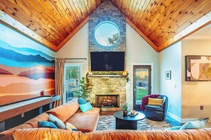 Smart TV, fireplace, video games, foosball