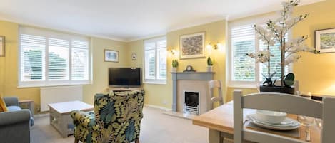 TV, fireplace