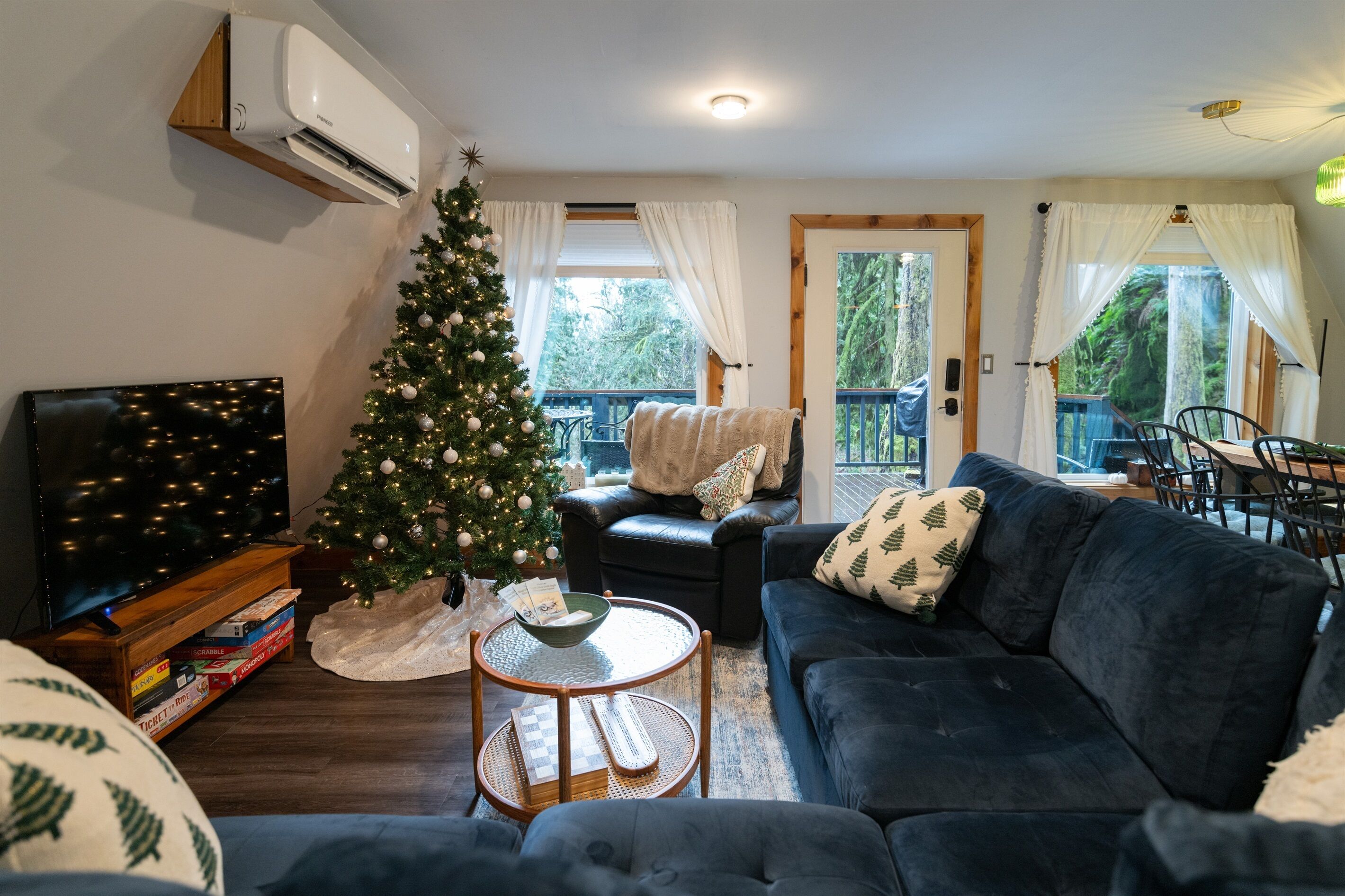 TV connectée, cheminée, livres