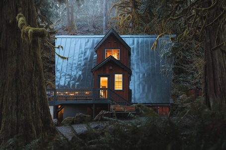 Exterior. Secluded Forest Cabin w/ Hot Tub & Private Waterfall