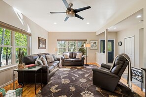 Smart TV, fireplace, DVD player, ping pong