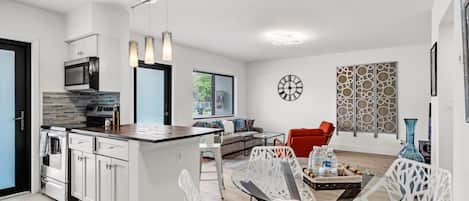 Fridge, microwave, oven, dishwasher