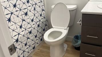 Douche, serviettes fournies, savon, papier toilette