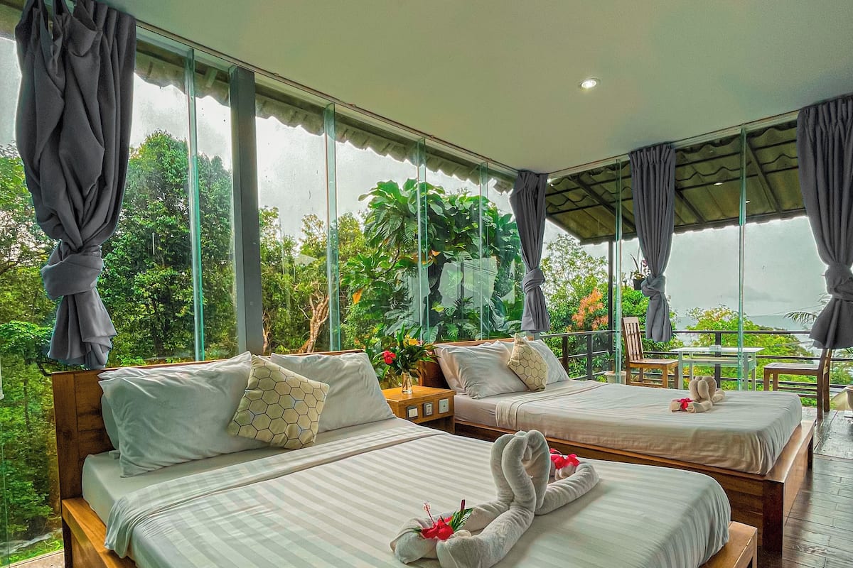 Familie bungalow, balkon, uitzicht op tuin | 1 slaapkamer, gratis wifi