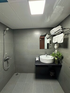 Chuveiro/banheira combinados, secador de cabelo, sabonete, shampoo