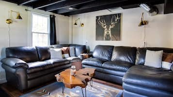 Smart TV, fireplace, table tennis, books