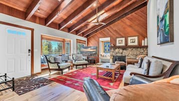 TV, fireplace, DVD player, books