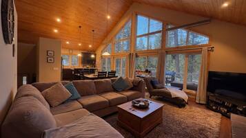 Smart TV, fireplace, DVD player, books
