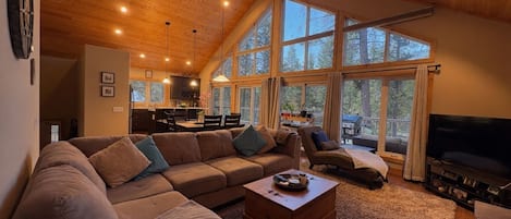 Smart TV, fireplace, DVD player, books
