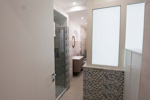 Shower, free toiletries, hair dryer, bidet