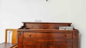 A wooden desk with drawers and a glass container. - Neapolitan Soul 3 By Dimorra (Napoli)