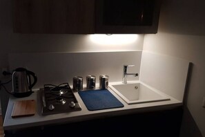 Fridge, oven, stovetop, coffee/tea maker