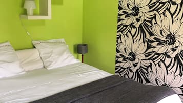 1 bedroom, desk, iron/ironing board, travel cot