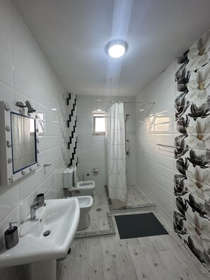 Ducha, secador de pelo, bidet, toallas