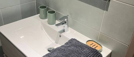 Douche, sĂšche-cheveux, papier toilette