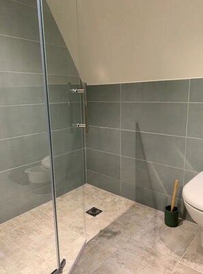 Shower, hair dryer, toilet paper